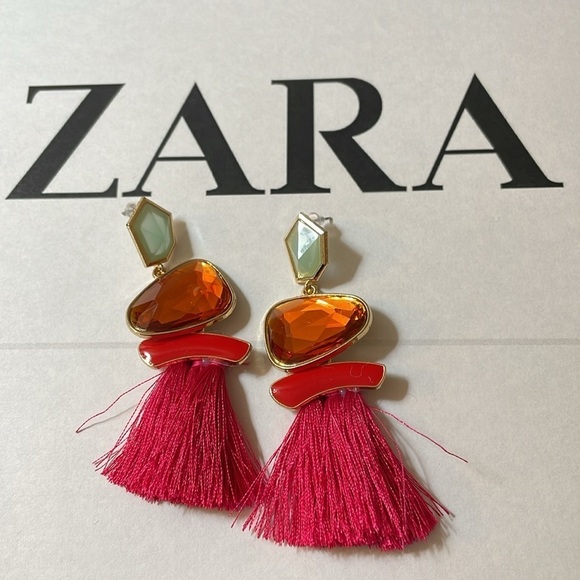 Zara Colorful Stone Gem Tassel Drop Earrings - Picture 6 of 13